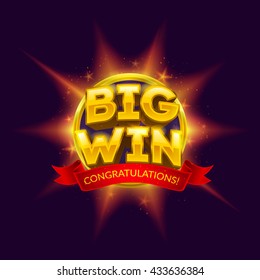 Big Win banner with red ribbon for your text. Vector illustration.