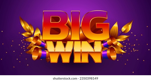 Big win banner. Sign with golden letters. Online casino. Vector illustration