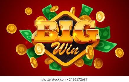 Big win banner. Sign with golden letters. Online casino. Vector illustration