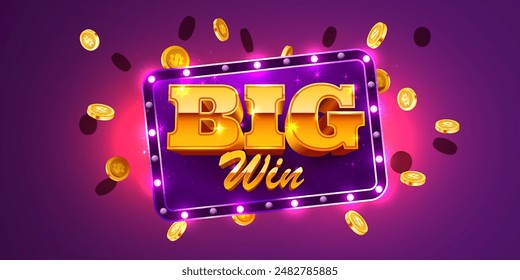 Big win banner. Sign with golden letters. Online casino. Vector illustration