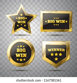 Big Win banners collection for online casino, poker, roulette, slot machines, card games. Vector