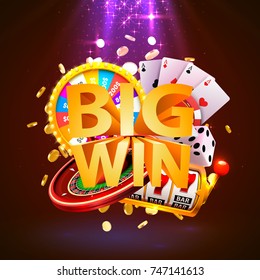 Big win casino collage, game banner design. Vector illustration