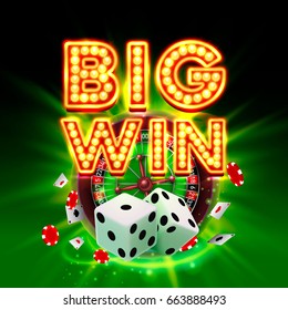 Big win casino signboard, game banner design. Vector illustration