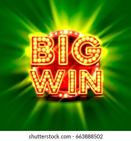 Big win casino signboard, game banner design. Vector illustration