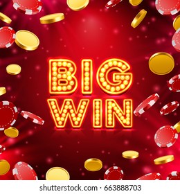 Big win casino signboard, game banner design. Vector illustration