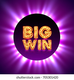 Big win casino signboard, game banner design. Vector illustration