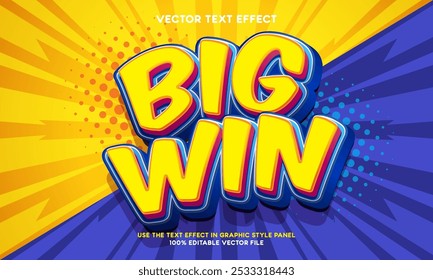 Big win font expression with comic style. 3d banner text effect. Vector illustration
