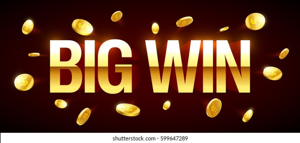 Big Win gambling games banner with big win inscription and gold explosion of coins around, vector illustration