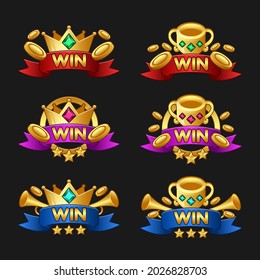 Big win game concept. Winner's trophy award. Gold reward achievement asset for creating medieval video games and computer game. RPG, strategy, shooting, racing, fighting, simulation