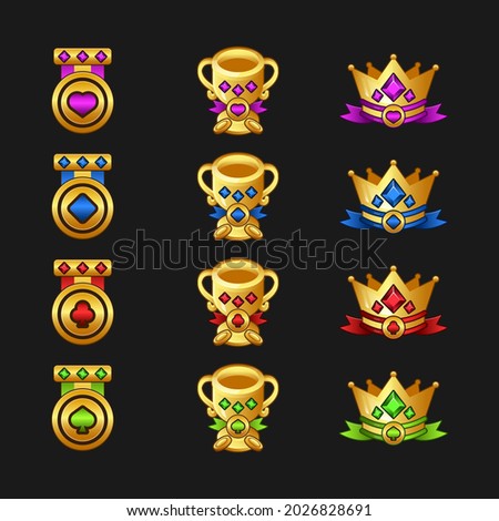 Big win game concept. Winner's trophy award. Gold reward achievement asset for creating medieval video games and computer game. RPG, strategy, shooting, racing, fighting, simulation