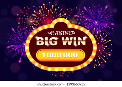 Big Win glowing banner for online casino, slot, card games, poker or roulette. Jackpot prize design background. Winner sign