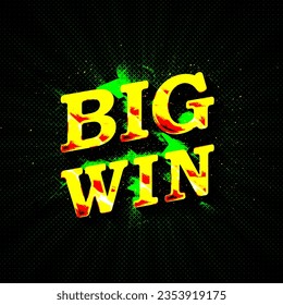 Big win Gold Text auf Retro-roter Brett Vektorbanner. Gewinnen Sie Glückwünsche in Frame Illustration für Casino oder Online-Spiele. Explosionsmünzen auf violettem Hintergrund. Vektorgrafik