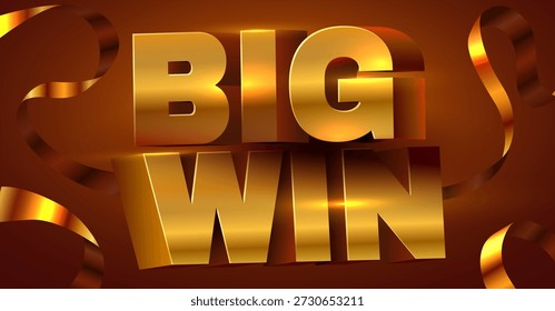 Texto 3D dourado Big Win com fitas de luxo, perfeito para cassino, jogo, sucesso ou projetos de celebração. Ilustração vetorial