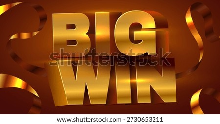 Big Win golden 3D text with luxury ribbons, perfect for casino, game, success, or celebration designs. Vector illustration