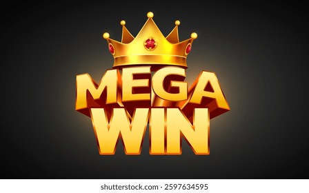 Big win golden banner. Sign with golden letters and crown. Vector illustration