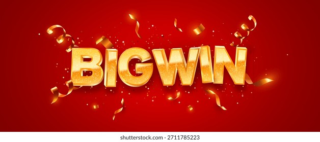 Big Win Golden Glitter Texto. Celebraciones De Jackpot Dorado Con Confeti Brillante Sobre Fondo Rojo Brillante Para Conceptos De Jackpot. Casino Elementos de victoria. Ilustración vectorial