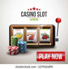 big win illustration Online Jackpot casino Slot machine banner in mobile phone. Chips, playing card, dice. Marketing Luxury Banner Jackpot Online Casino game Slot-machine in Smartphone play now poster