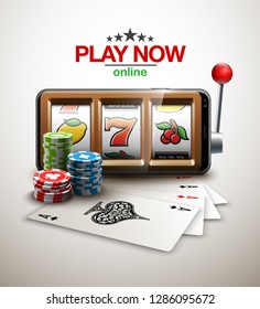 big win illustration Online Jackpot casino Slot machine banner in mobile phone. Chips, playing card, dice. Marketing Luxury Banner Jackpot Online Casino game Slot-machine in Smartphone play now poster