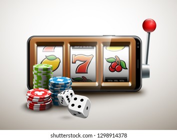 big win illustration Online Jackpot casino Slot machine banner in mobile phone. Chips, playing card, dice. Marketing Luxury Banner Jackpot Online Casino game Slot-machine in Smartphone play now poster