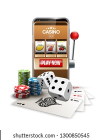 big win illustration Online Jackpot casino Slot machine banner in mobile phone. Chips, playing card, dice. Marketing Luxury Banner Jackpot Online Casino game Slot-machine in Smartphone play now poster