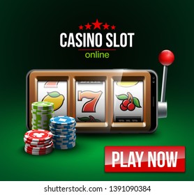 big win illustration Online Jackpot casino Slot machine banner in mobile phone. Chips, playing card, dice. Marketing Luxury Banner Jackpot Online Casino game Slot-machine in Smartphone play now poster