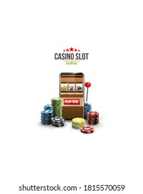 big win illustration Online Jackpot casino Slot machine banner in mobile phone. Chips, playing card, dice. Marketing Luxury Banner Jackpot Online Casino game Slot-machine in Smartphone play now poster