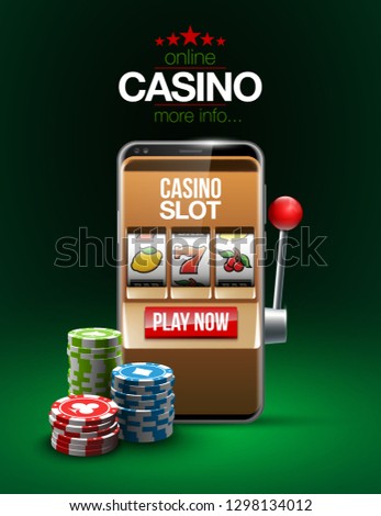 big win illustration Online Jackpot casino Slot machine banner in mobile phone. Chips, playing card, dice. Marketing Luxury Banner Jackpot Online Casino game Slot-machine in Smartphone play now poster