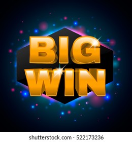 Big win inscription with dust and beams on dark background. Vector illustration.