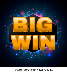 Big win inscription with dust and beams on dark background. Vector illustration.