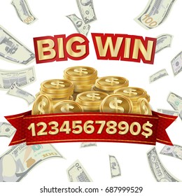 Big Win Isolated Vector. Golden Casino Treasure. Big Win Banner For Online Casino, Card Games, Poker, Roulette.