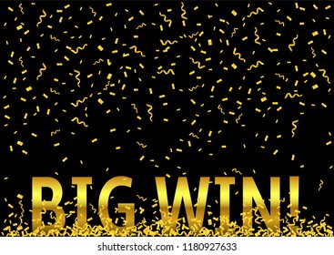 Big Win Jackpot. Golden confetti background, Vector illustration