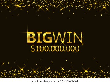 Big Win Jackpot. Golden confetti background, Vector illustration