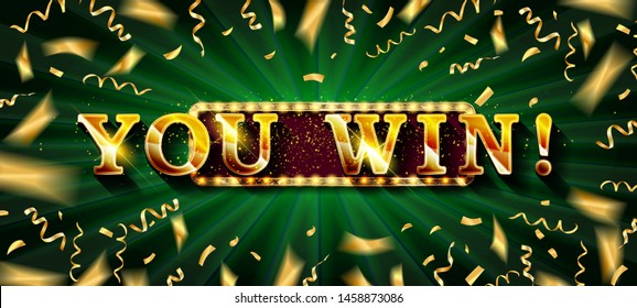 Big Win Jackpot. You Win text over color golden confetti background, Vector illustration