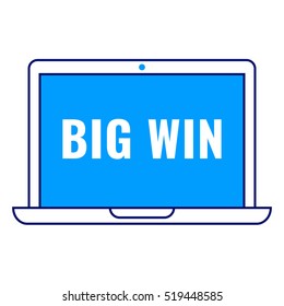 Big win, laptop icon. Flat vector illustration on white background. Can be used for business concept.