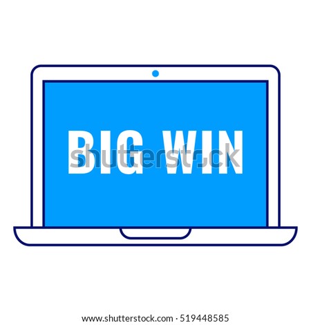 Big win, laptop icon. Flat vector illustration on white background. Can be used for business concept.