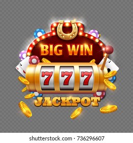 Big win lottery casino isolated on transparent background. Vector big win in machine slot, gambling game illustration