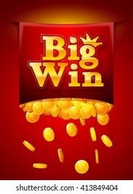 Big win poster with falling gold coins.