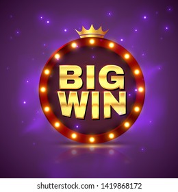 Big win. Prize label winning game lottery poster. Casino cash money jackpot gambling vector showing website promotion banner