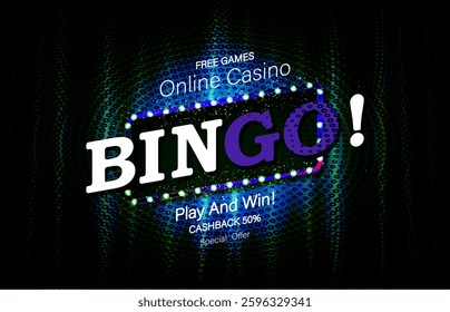 Big win retro banner with glowing lamps. Vector illustration for winners of poker, cards, roulette and lottery.