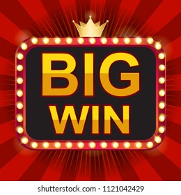 BIG WIN retro banner.Neon bulb, Retro light frames. Vector illustration design with poker