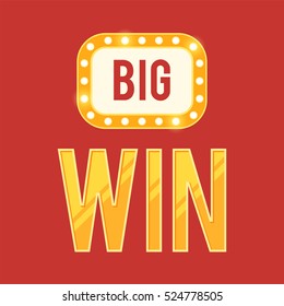 Big Win retro gold banner with glowing lamps. Shining lights. Vector illustration