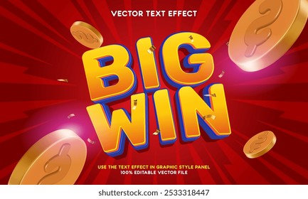 Big win sign banner. 3d banner text effect. Vector illustration