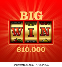 Big Win in slot machine casino banner. Vector illustration.