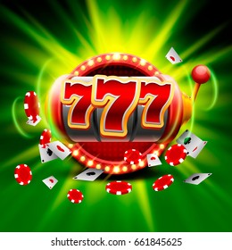 Big win slots 777 banner casino on the green background. Vector illustration 