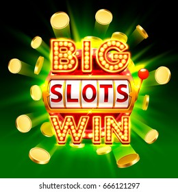 Big win slots 777 banner casino, fly coins background. Vector illustration