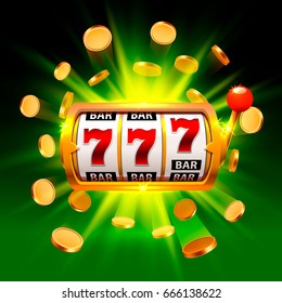 Big win slots 777 banner casino on the green background. Vector illustration 