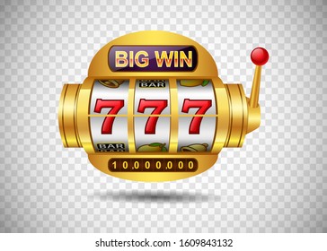 Big win slots machine 777 casino on isolated transparent background. Vector illustration