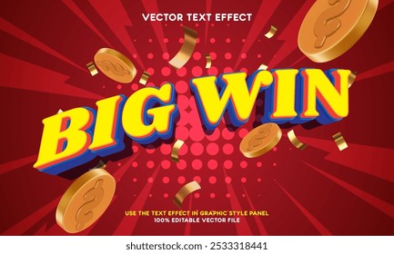 Big win vector 3d lettering for online casino, poker, roulette, slot machines, card games. Vector illustration