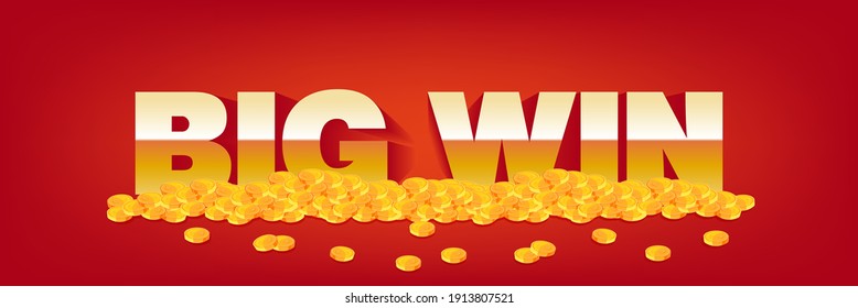 Fondo de concepto de casino de jackpot vector de gran victoria. Fondo con texto y monedas de oro jugando a la ilustración de banner.