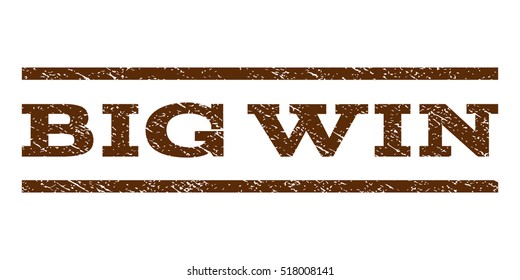 Big Win watermark stamp. Text caption between horizontal parallel lines with grunge design style. Rubber seal stamp with dirty texture. Vector brown color ink imprint on a white background.